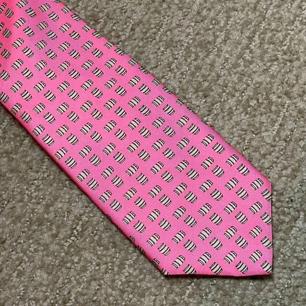 Brooks Brothers USA‎ Pink Brown Barrels Silk Tie Preppy Business Officewear